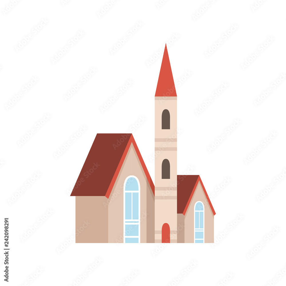 Christian church building, design element of urban or rural landscape vector Illustration