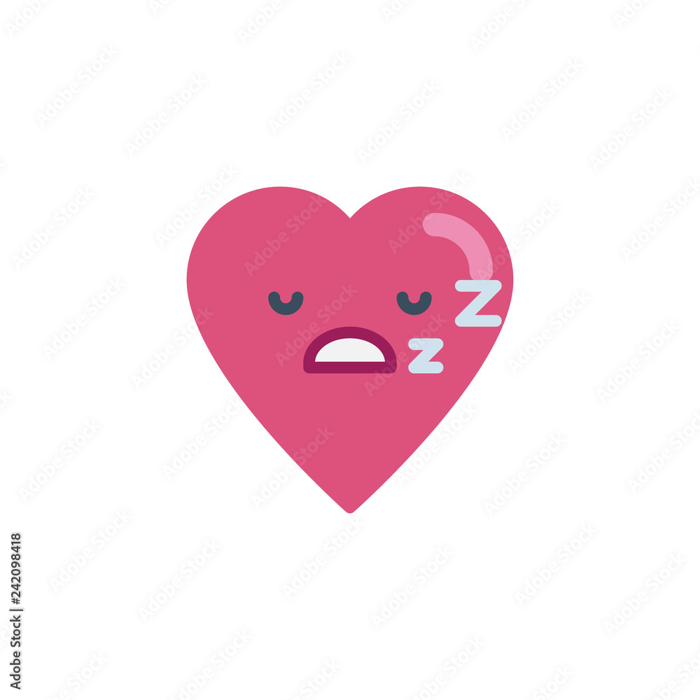 Sleeping heart face character emoji flat icon, vector sign, colorful pictogram isolated on white. Sleeping Face emoticon symbol, logo illustration. Flat style design Sleeping heart face character emoji flat icon, vector sign, colorful pictogram isolated on white. Sleeping Face emoticon symbol, logo illustration. Flat style design