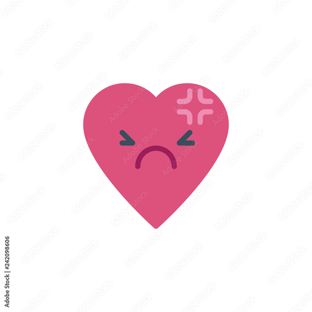 Depressed heart face character emoji flat icon, vector sign, colorful pictogram isolated on white. Headache Face emoticon symbol, logo illustration. Flat style design Depressed heart face character emoji flat icon, vector sign, colorful pictogram isolated on white. Headache Face emoticon symbol, logo illustration. Flat style design
