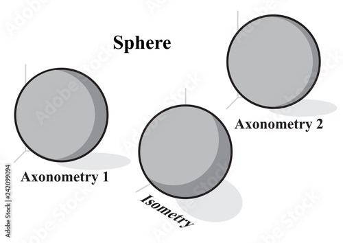 Sphere view isometric and axonometric on a white background