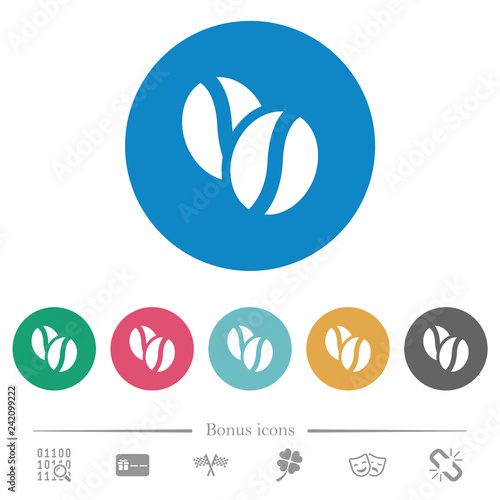 Coffe beans flat round icons