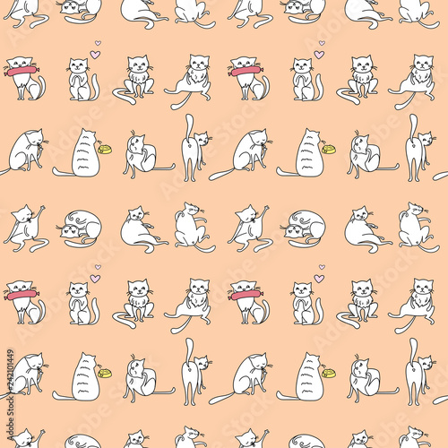 Funny cute cats seamless pattern,hand drawn background,
