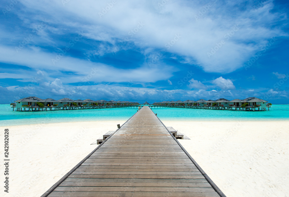 Obraz premium tropical Maldives island with white sandy beach and sea