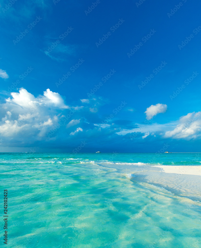 tropical Maldives island with white sandy beach and sea tropical Maldives island with white sandy beach and sea
