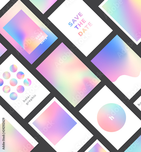 Colorful holographic gradient background design set