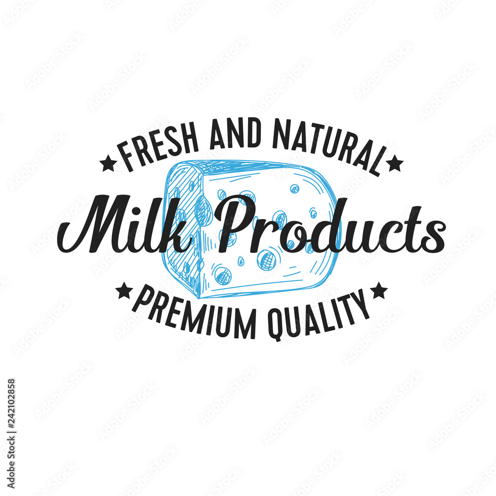 Beautiful vector hand drawn dairy products logo. Beautiful vector hand drawn dairy products logo.