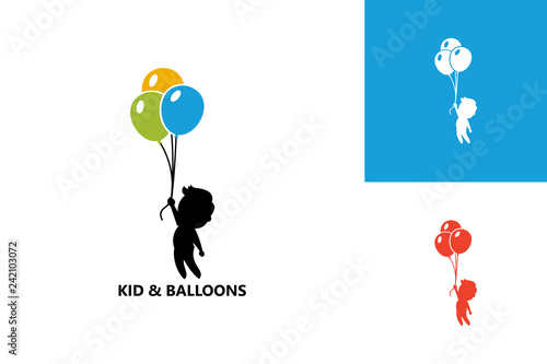 Kid & Balloon Logo Template Design Vector, Emblem, Design Concept, Creative Symbol, Icon