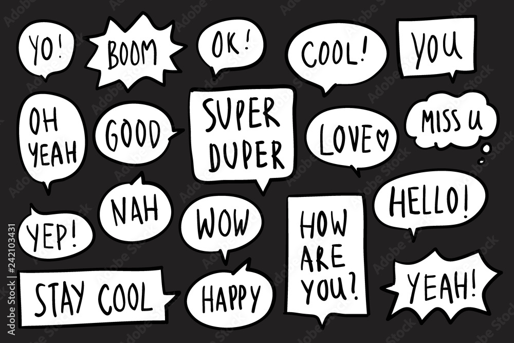 Collection of speech bubbles on black background vector