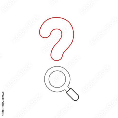 Vector icon concept of question mark with magnifying glass. Color outlines.