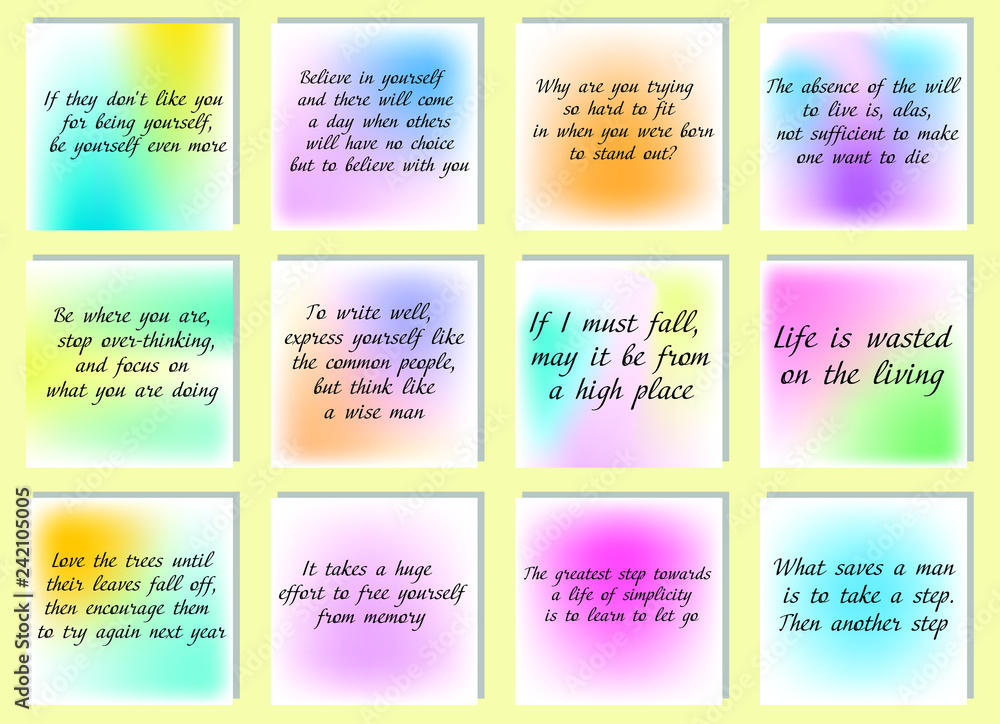 Set of 12 vector Motivation Inspiration Quotes about Love. Ready to post in social media, brochure, magazine. 