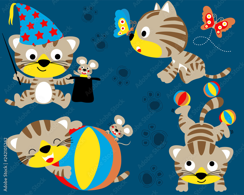 Vector set of cute kitten cartoon with little friends Vector set of cute kitten cartoon with little friends