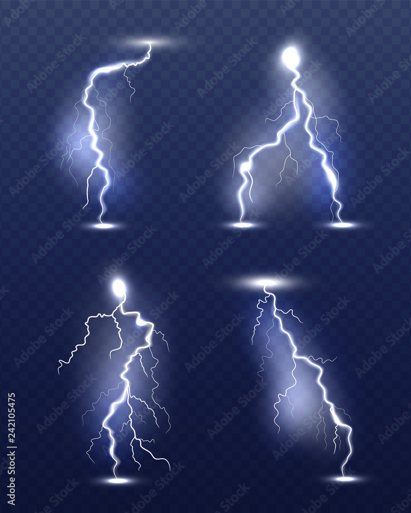Lightning realistic. Energy glow special weather storm effects power