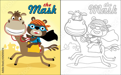 Vector illustration of coloring book with funny super hero cartoon