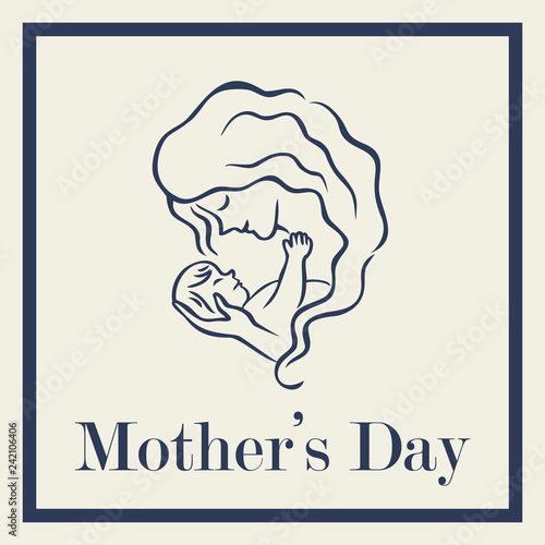 happy mothers day greeting card template, mother holding  baby.  Vector