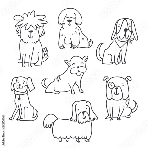 Set of cute handdrawn dogs illustrations isolated