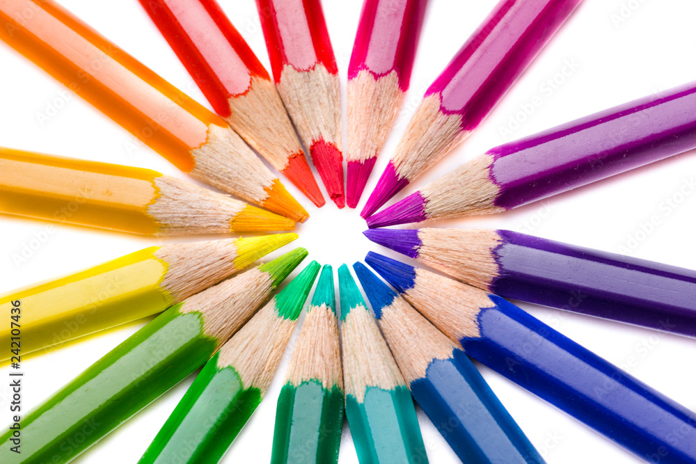 Macro - circle of pencils rainbow colors Macro - circle of pencils rainbow colors