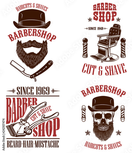 Set of vintage barber shop emblems, badges and design elements.  for logo, label, sign.
