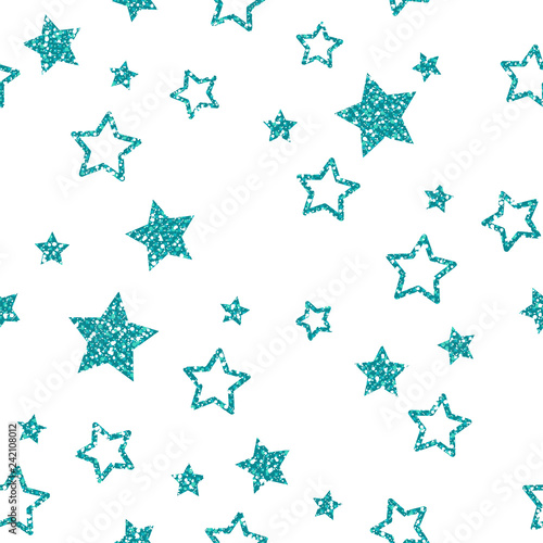 Turquoise Star Pattern. Glitter Look.