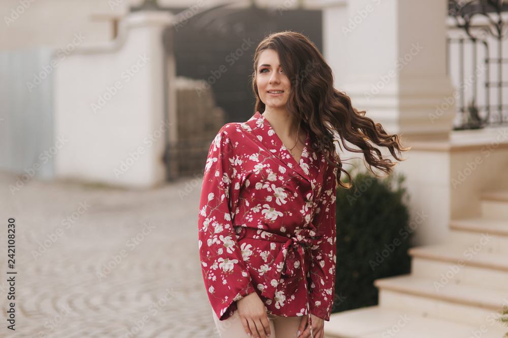 Fototapeta premium Portrait of brunette model. Girl with fashion hairstyle and makeup