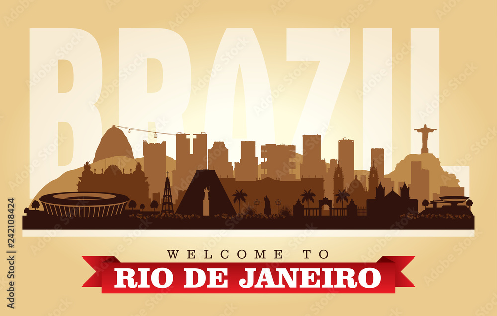 Rio de Janeiro Brazil city skyline vector silhouette Stock Vector
