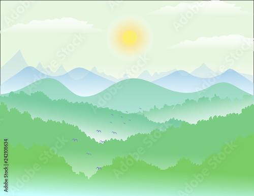 Landscape  fog mountains and forests vector