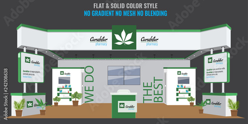 Grand Exhibition stand display mock up for pharmacy or medical company. Vector illustration.