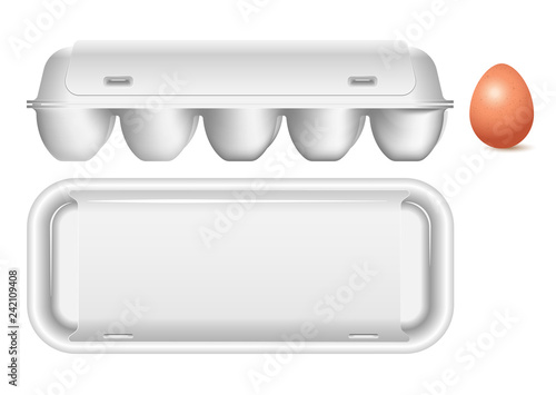 Plastic white packaging for eggs. Side view and top view.