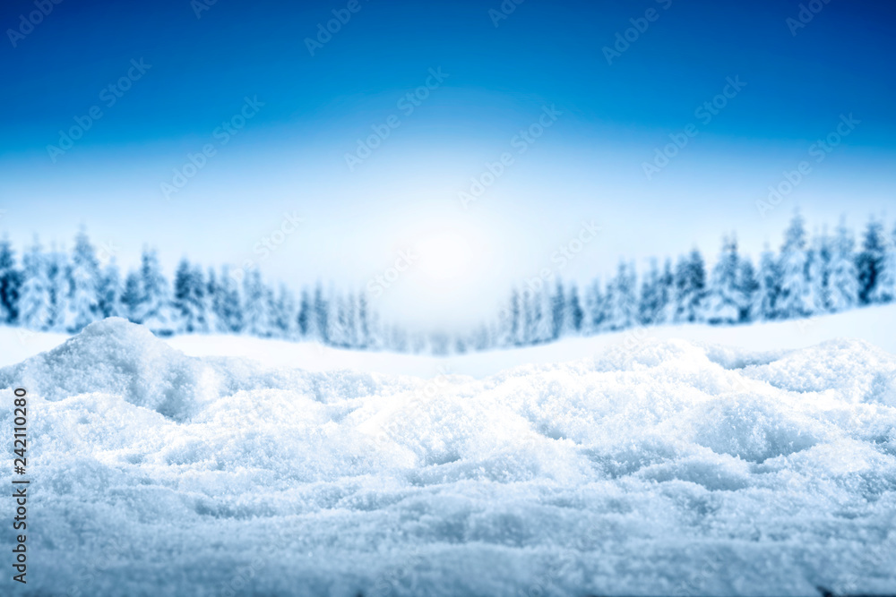 Table background of snow flakes and free space for your decoration 