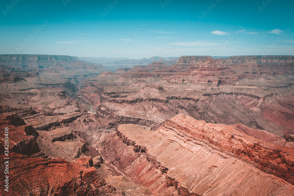 Colors and layers from the southern rim of Grand Canyon National Park in Arizona, USA.Teal and orange view. Colors and layers from the southern rim of Grand Canyon National Park in Arizona, USA.Teal and orange view.