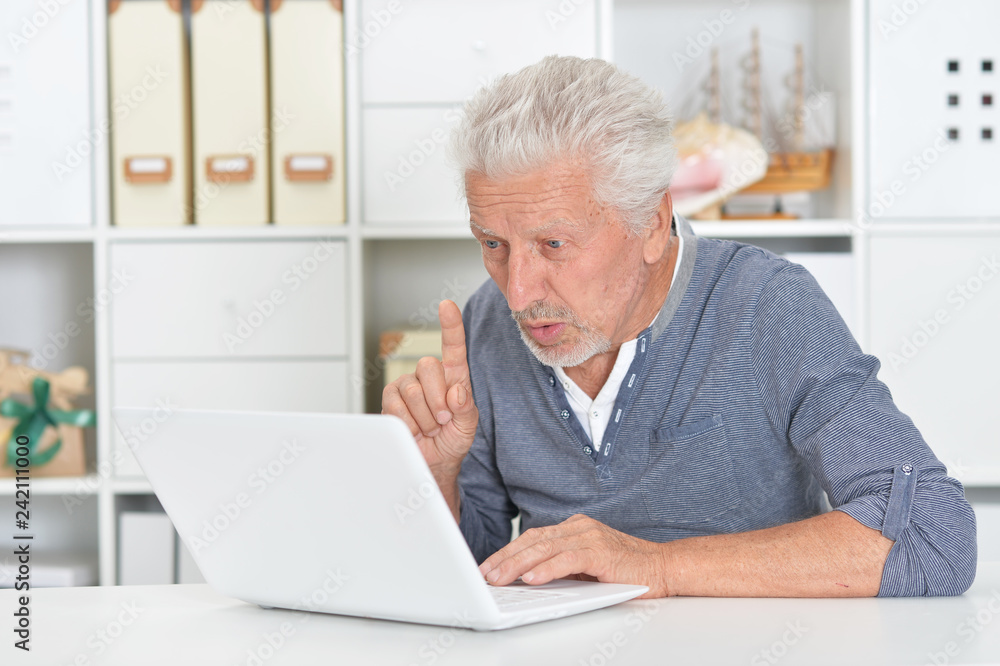 Portrait of a senior man using laptop at home Portrait of a senior man using laptop at home
