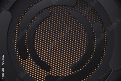 Abstract background with circles and stripes, dark metal texture illustration