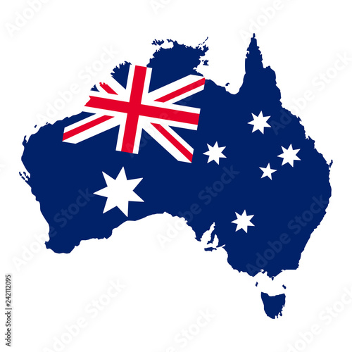 Flag and map of Australia, geographic vector illustration, australian continent icon