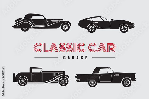 Set classic car side view icon vector illustrations