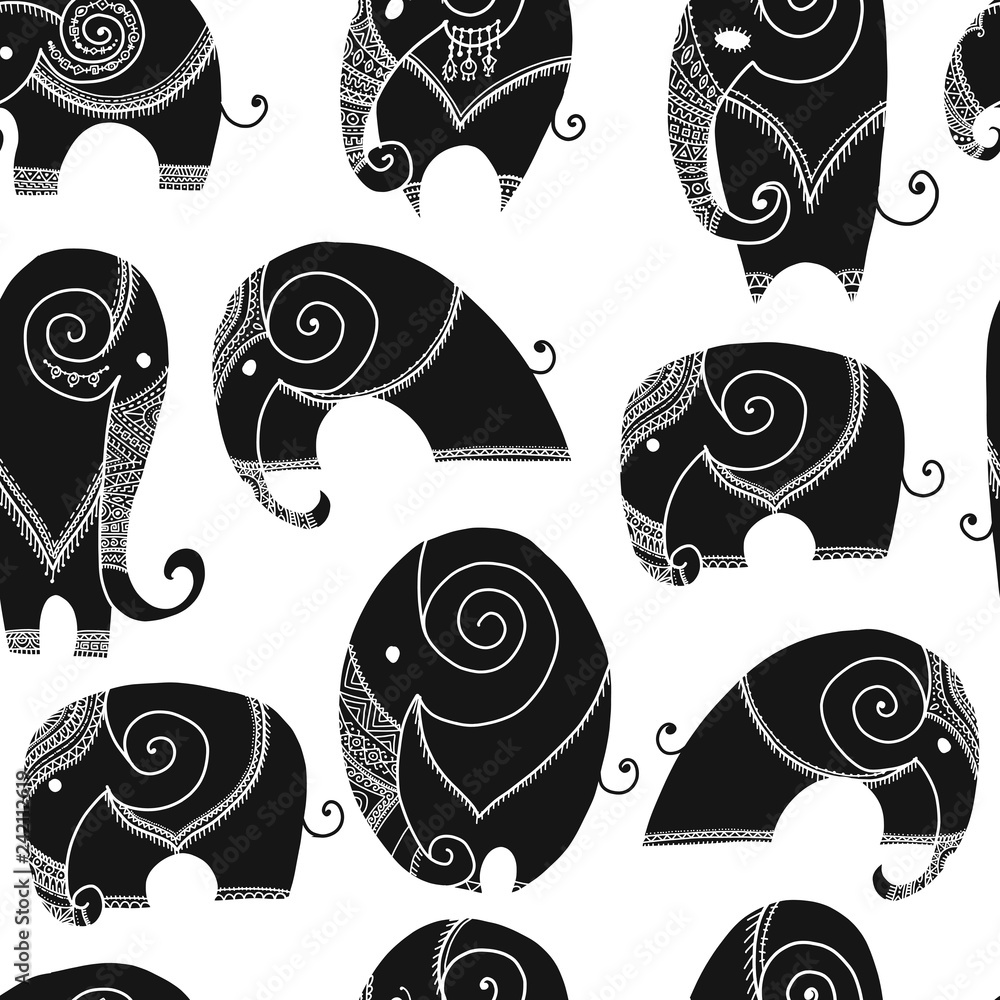 Fototapeta premium Ornate elephant, seamless pattern for your design