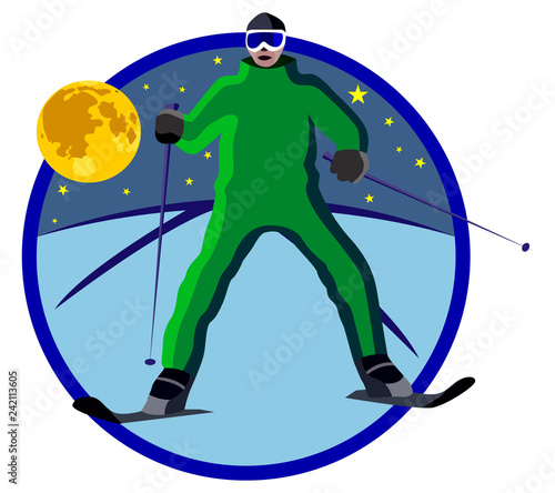 cross-country skiing, winter sport icon, on white background