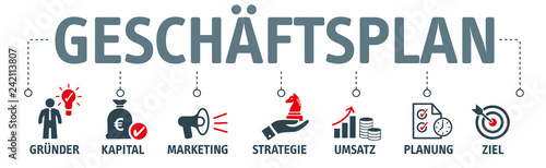 Banner Geschäftsplan - Businessplan - Symbole und Schlüsselwörter Vektor Illustration Konzept