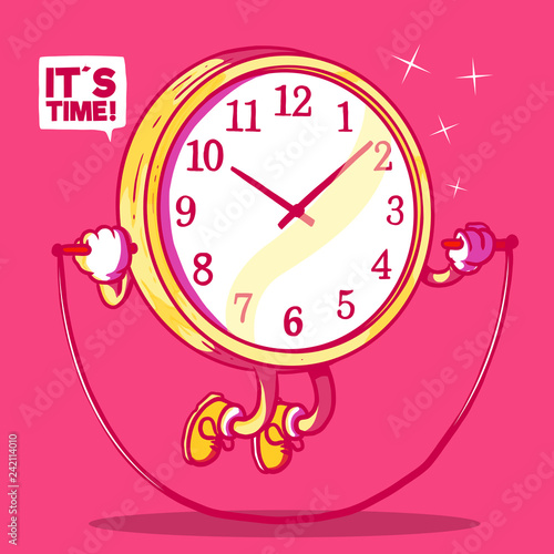 Clock jumping rope vector illustration. Sports, exercise, gym, motivation, health design concept