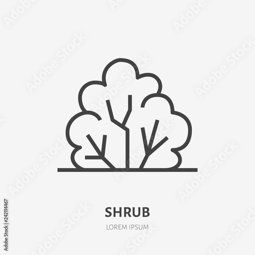 Bush flat line icon. Vector thin sign of park plant, ecology logo. Nature illustration, shrub symbol