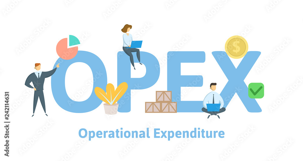 OPEX, Operational Expenditure. Concept with keywords, letters and icons. Colored flat vector illustration. Isolated on white background. OPEX, Operational Expenditure. Concept with keywords, letters and icons. Colored flat vector illustration. Isolated on white background.