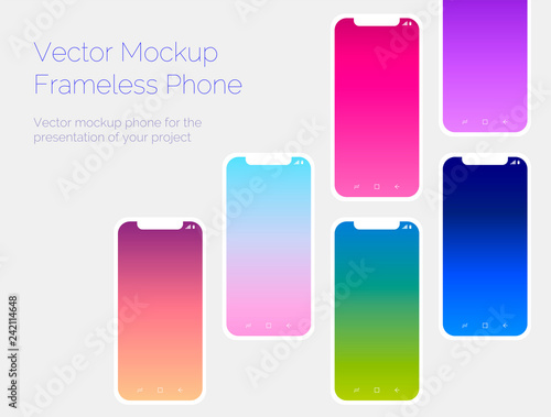 Frameless phone vector screens for displaying layouts, applications, and web presentations.