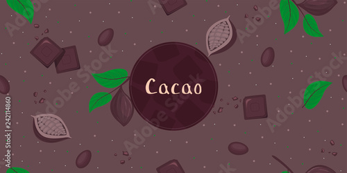 Vector seamless pattern cocoa powder, instant chocolate. Packaging design and logo.
