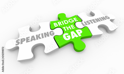 Speaking Vs Listening Bridge the Gap Puzzle Pieces 3d Illustration