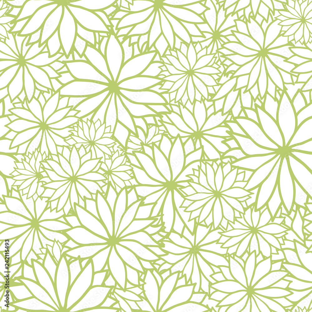 Vector green and white floral seamless pattern background. This texture of overlapping flowers is excellent for fabric, wrapping paper, wallpaper, scrapbooking projects. Vector green and white floral seamless pattern background. This texture of overlapping flowers is excellent for fabric, wrapping paper, wallpaper, scrapbooking projects.