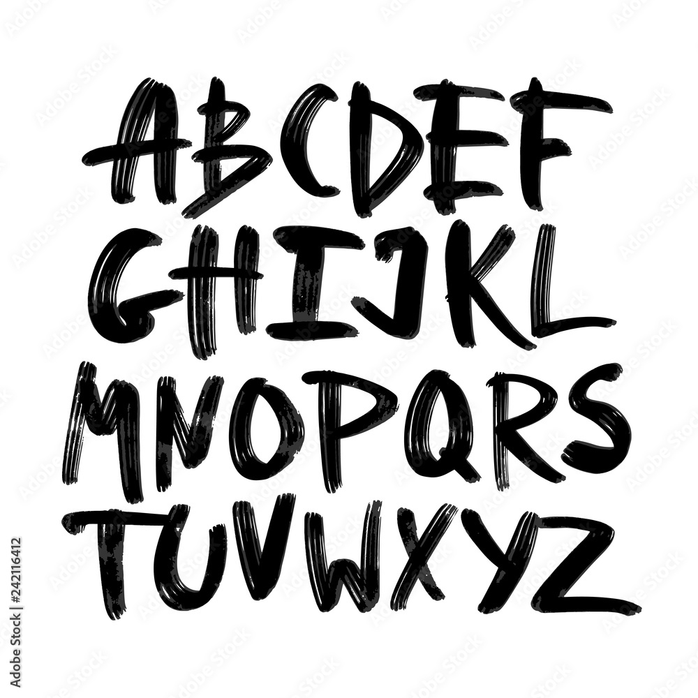 Vecteur Stock Alphabet letters.Black handwritten font drawn with liquid ink  and brush. Calligraphic script vector - Vector | Adobe Stock