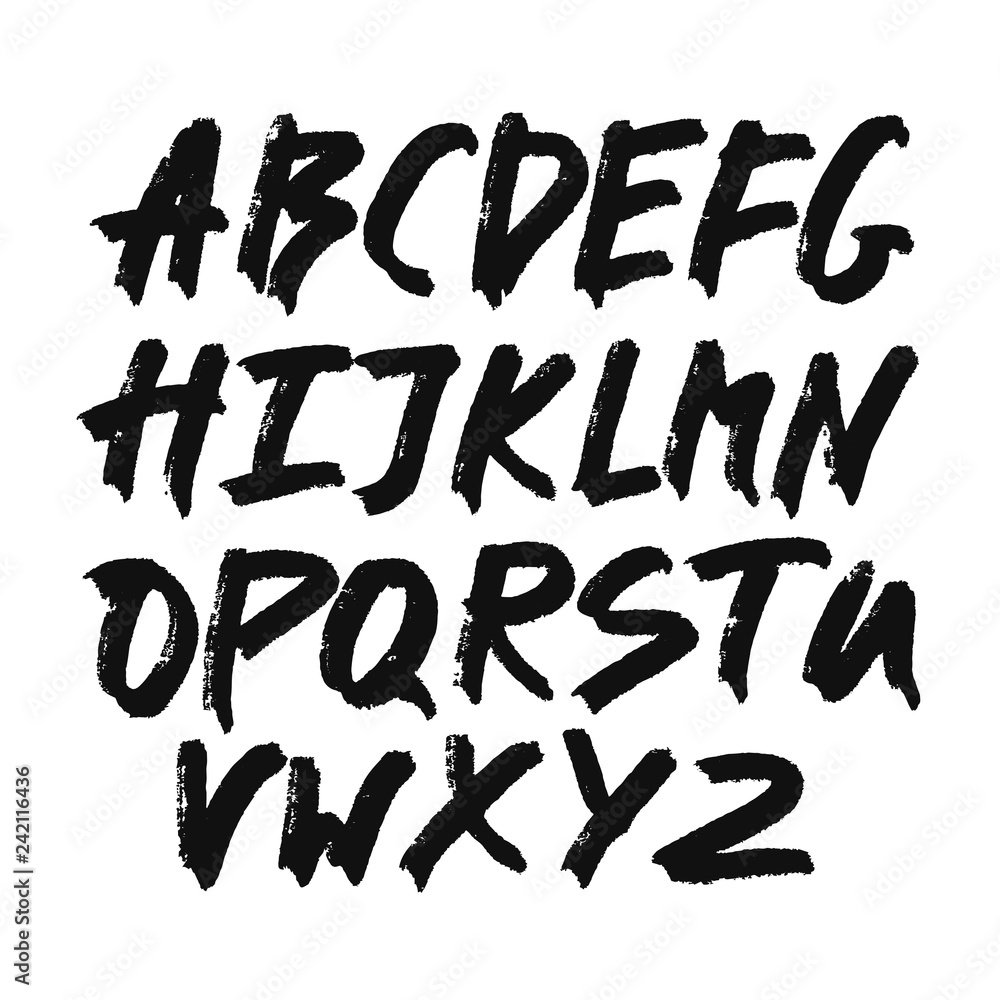 Alphabet letters.Black handwritten font drawn with liquid ink and brush. Calligraphic script vector - Vector Alphabet letters.Black handwritten font drawn with liquid ink and brush. Calligraphic script vector - Vector