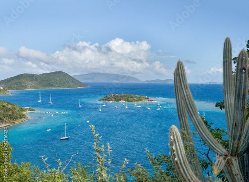 Scenic view from Great Camanoe to Marina Cay in the British Virgin Islands, one of the most popular anchorages in the BVI sailing area photo