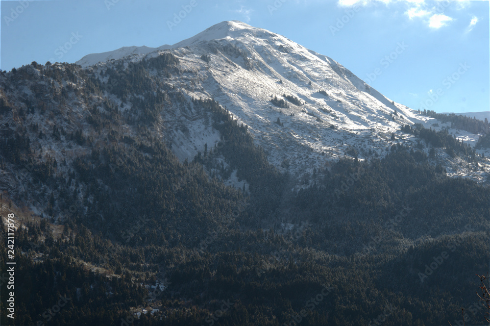 Epirus, Greece winter mountain snow peaks