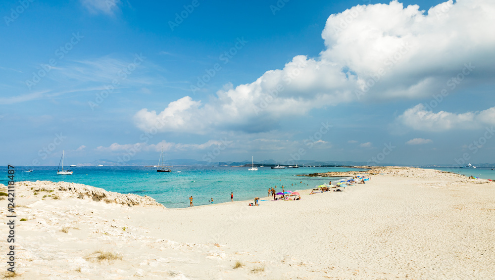Playa de ses Illetes is the most popular beach of Formentera. Formentera island. Spain
