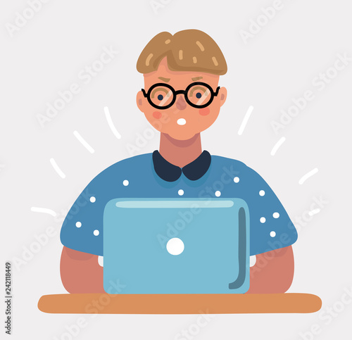 Nerd geek boy with laptop