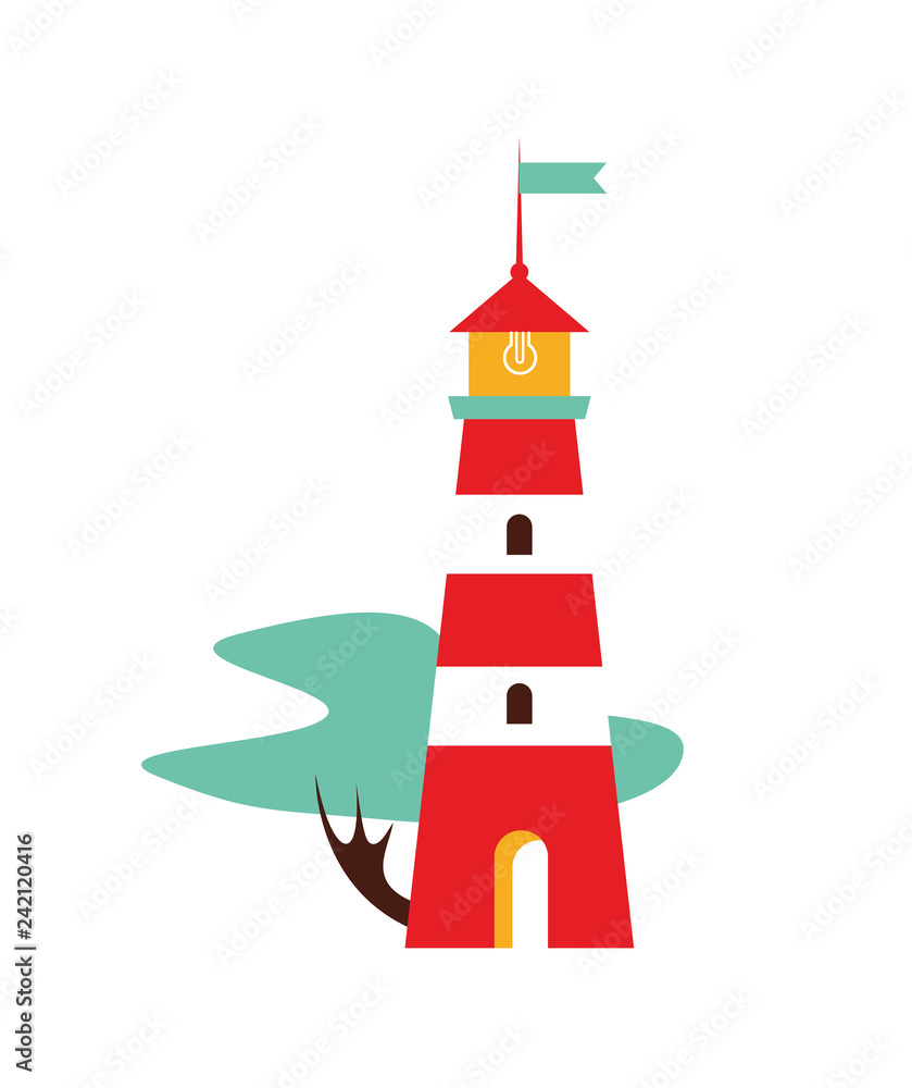 Vector portugal flat lighthouse with a tree